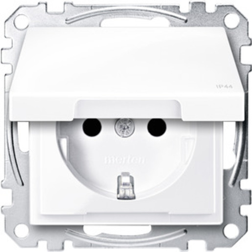 1St. Merten MEG2414-0325 Steckdose mit Klappdeckel, IP44, Berührungsschutz, Schraub- Liftklemmen, aktivweiß glänzend, M-