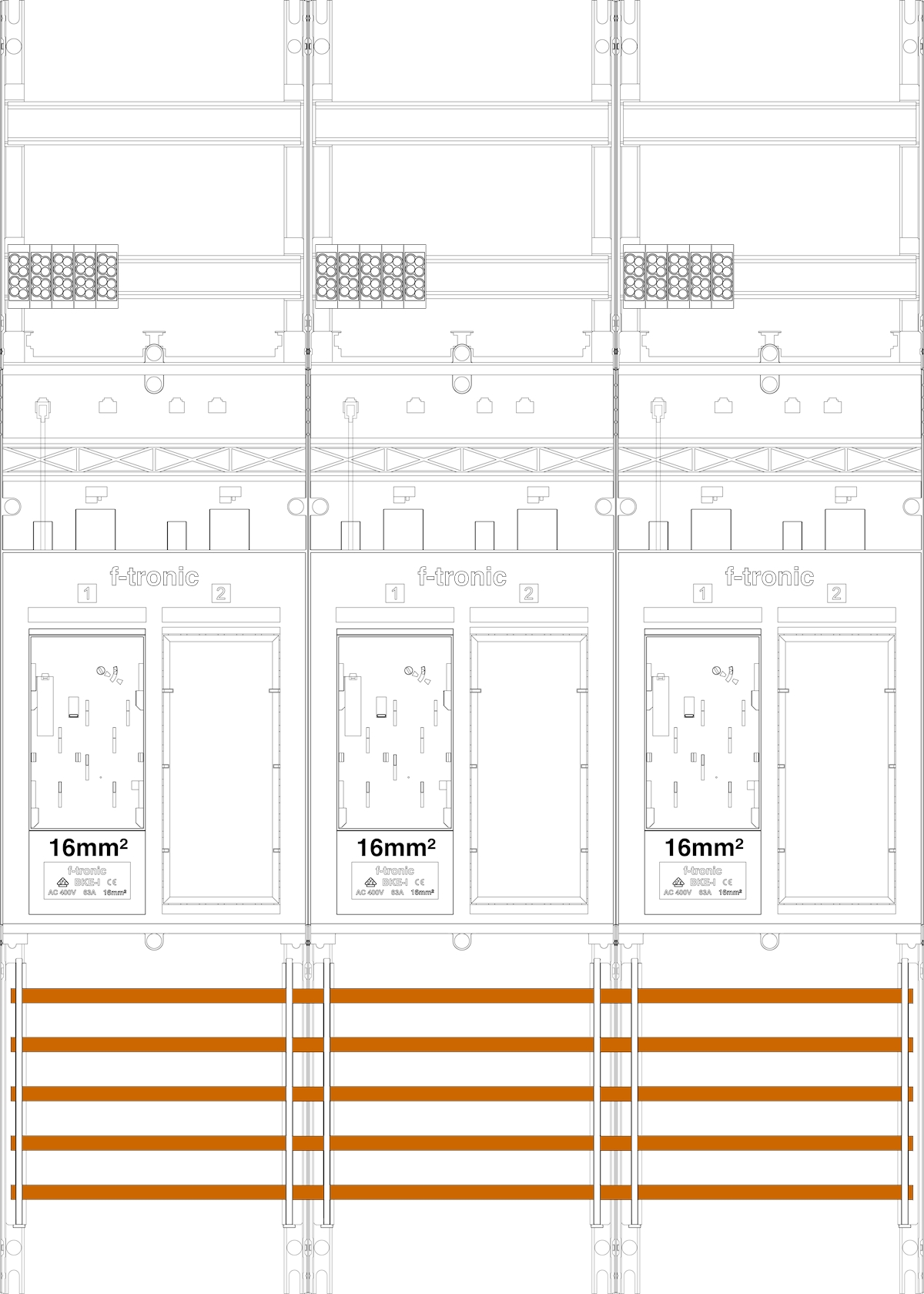 1St. F-Tronic ER36DS-16 Zählerfeld ER36DS-16,3-feldrig, H=1050mm, 3-eHZ 16mm² mit DS, 3 Res. 7141157