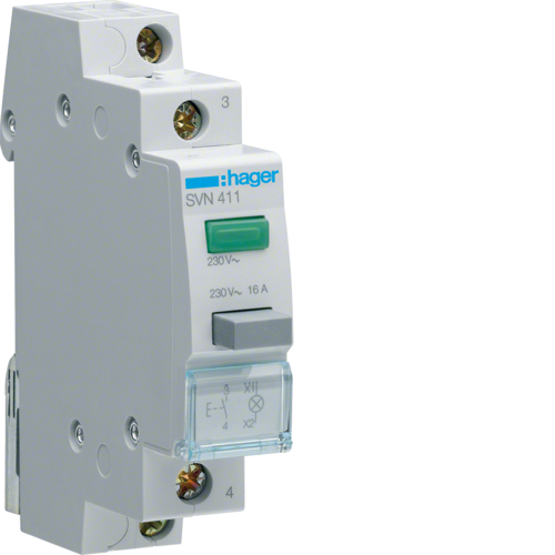 1St. Hager SVN411 Taster 16A 1 Schließer 230V AC mit Leuchtmelder grün 1PLE 1St. Hager SVN411 Taster 16A 1 Schließer 230V AC mit Leuchtmelder grün 1PLE