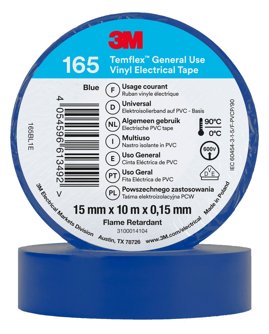 10St. 3M 165BL1E Isolierband Blau 15mmx10m