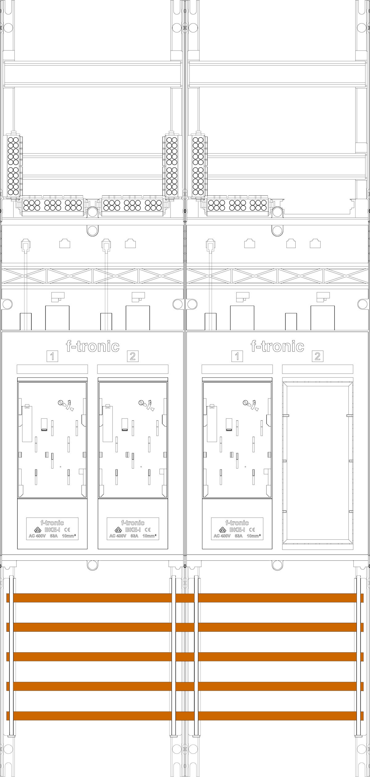 1St. F-Tronic E16ER6DS Zählerfeld E16ER6DS, 2-feldrig, H=1050mm, 3-eHZ mit DS, 1 Res. 7141169