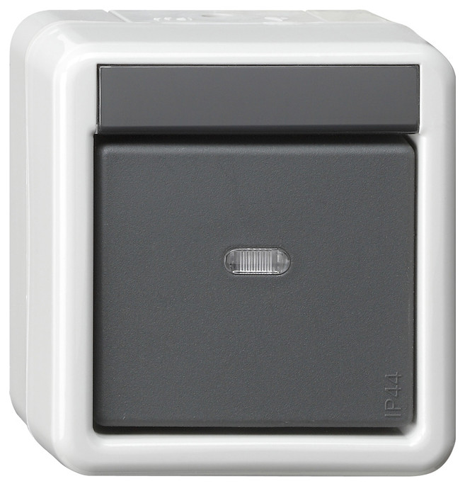 1St. Gira 515230 KNX Taster-BA 1fach Kontrollfenster + 2-Punkt WG AP Grau