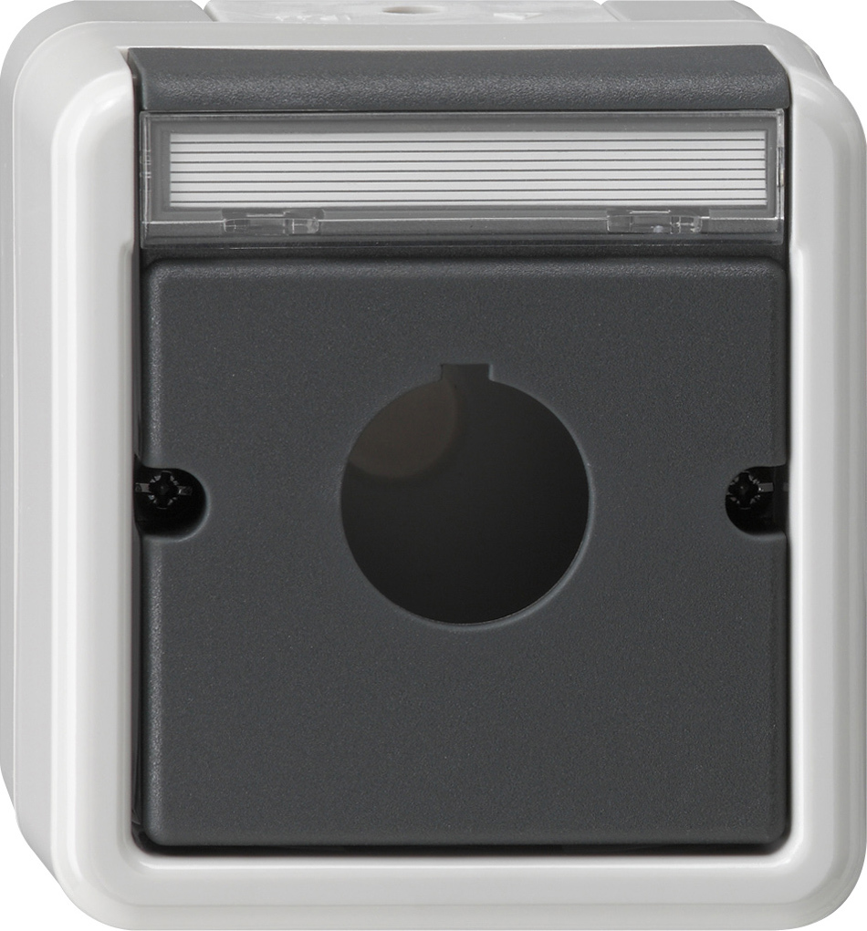 1St. Gira 027230 Gehäuse mit Beschriftungsfeld Taster Ø 22,5 mm WG AP Grau