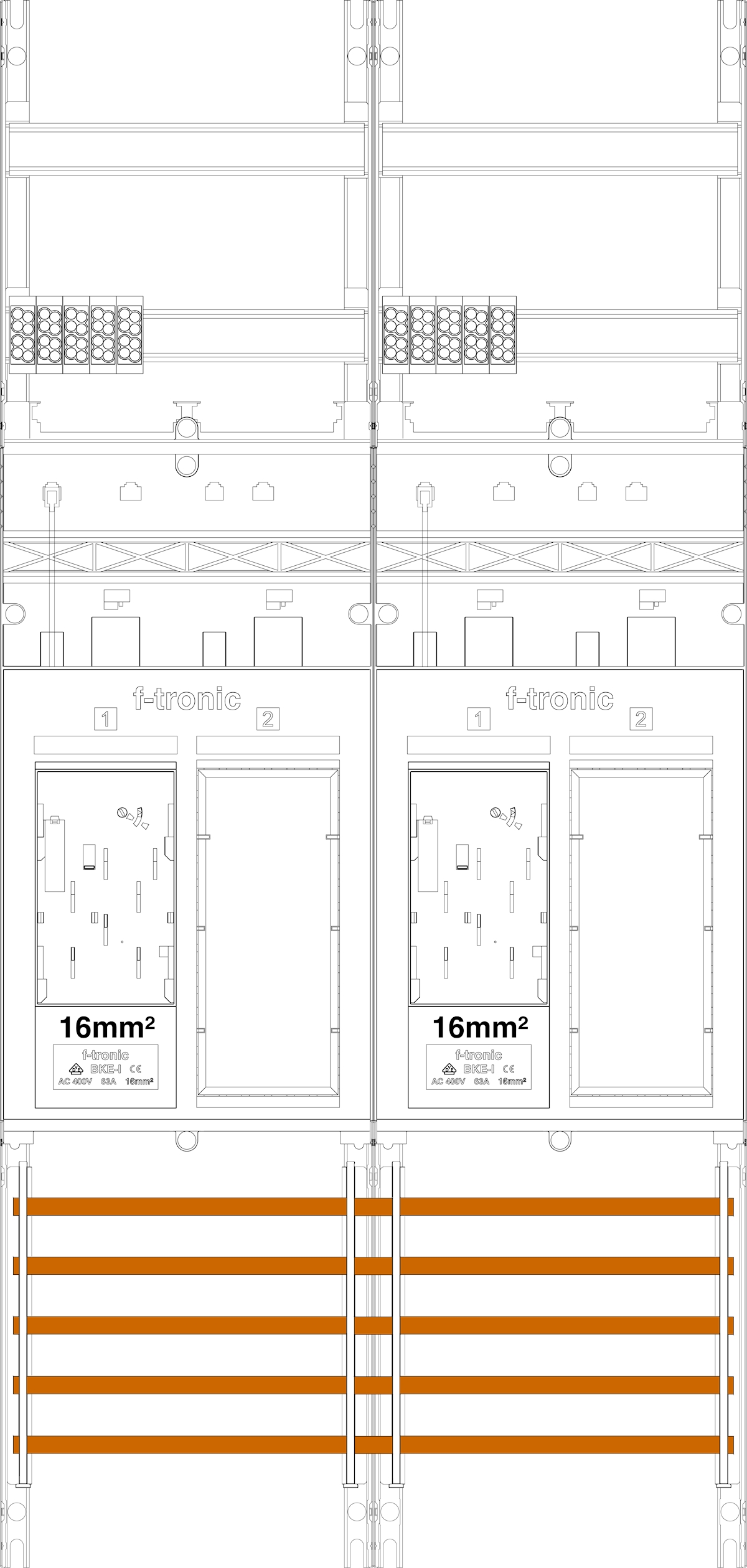 1St. F-Tronic ER26DS-16 Zählerfeld ER26DS-16,2-feldrig, H=1050mm, 2-eHZ 16mm² mit DS, 2 Res. 7141156