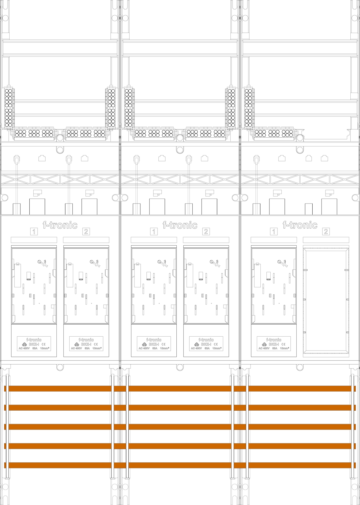 1St. F-Tronic E216ER6DS Zählerfeld E216ER6DS,3-feldrig, H=1050mm, 5-eHZ mit DS, 1 Res. 7141171