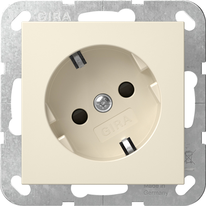 1St. Gira 441801 SCHUKO-Steckdose 16A 250V mit um 30 gedrehtem Einsatz und Shutter, Cremeweiß glänzend