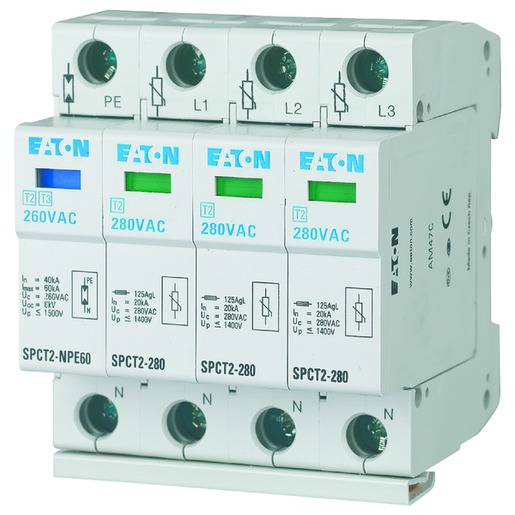 1St. Eaton 167620 Überspannungsableiter steckbar, 3p+N, 280VAC, 20kA SPCT2-280-3+NPE