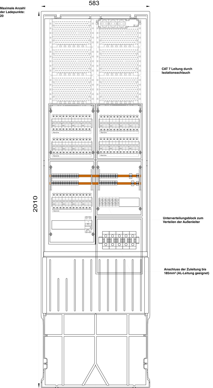 1St. F-Tronic ZSA202DRH-EMOB2011kW E-MOB Säule 20 Ladepunkte 11kW, mit LS-Schalter C16 3polig 6kA, ZSA202DRH-EMOB20-11kW 7160188