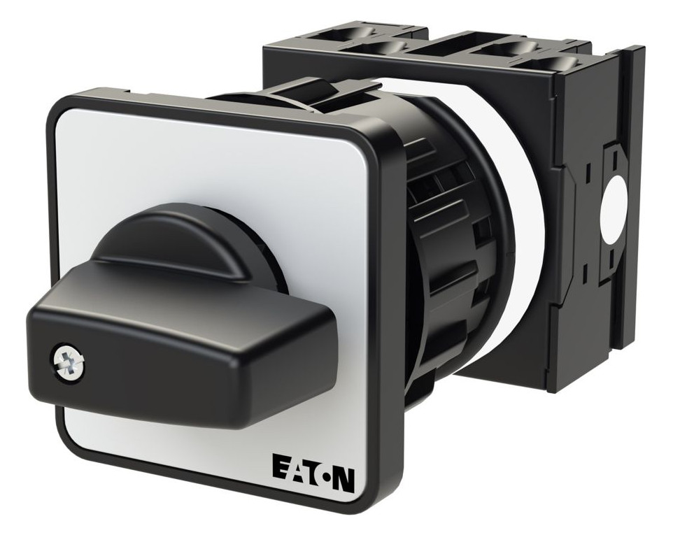 1St. Eaton 027012 EIN-AUS-Schalter, T0, 20 A, Zentraleinbau, 2 Baueinheit(en), 3-polig, mit schwarzem Knebel und Frontschild T0-2-1/EZ