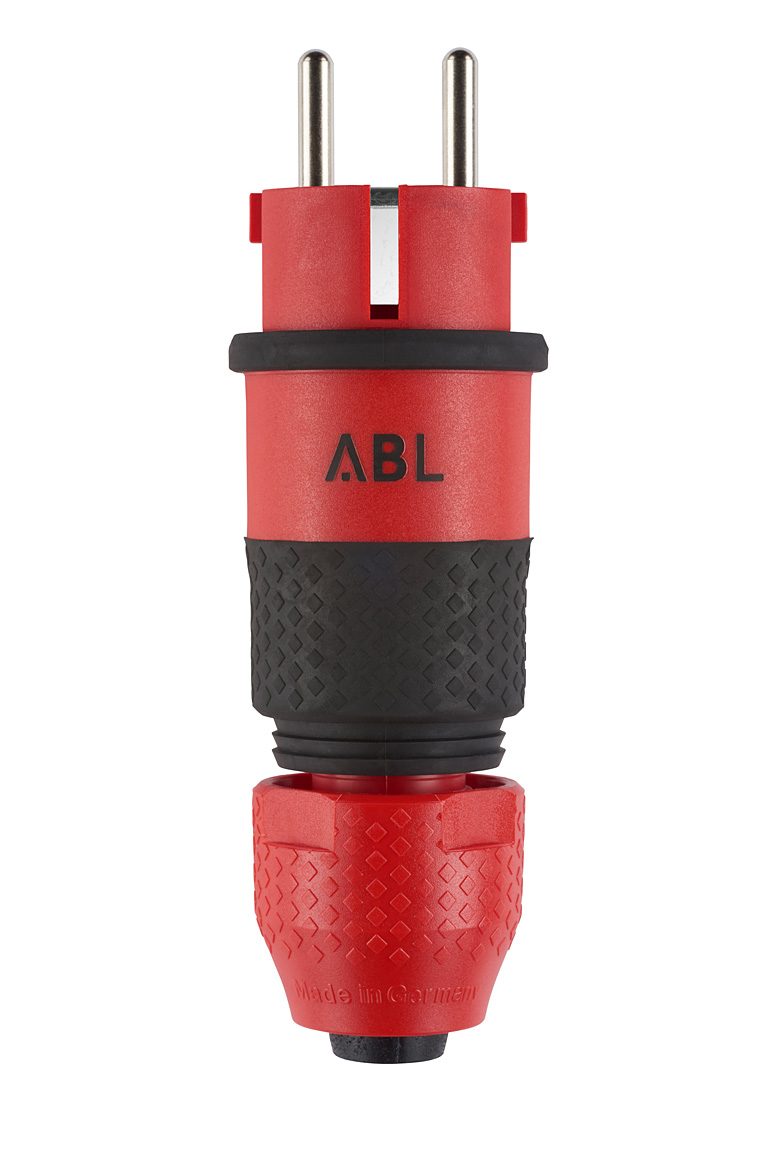 1St. ABL 100000069, Professional Stecker, SCHUKO & französisch-belgisch, 2Elamid-2K, rot, Schnellverschluss, IP54, Typ 1