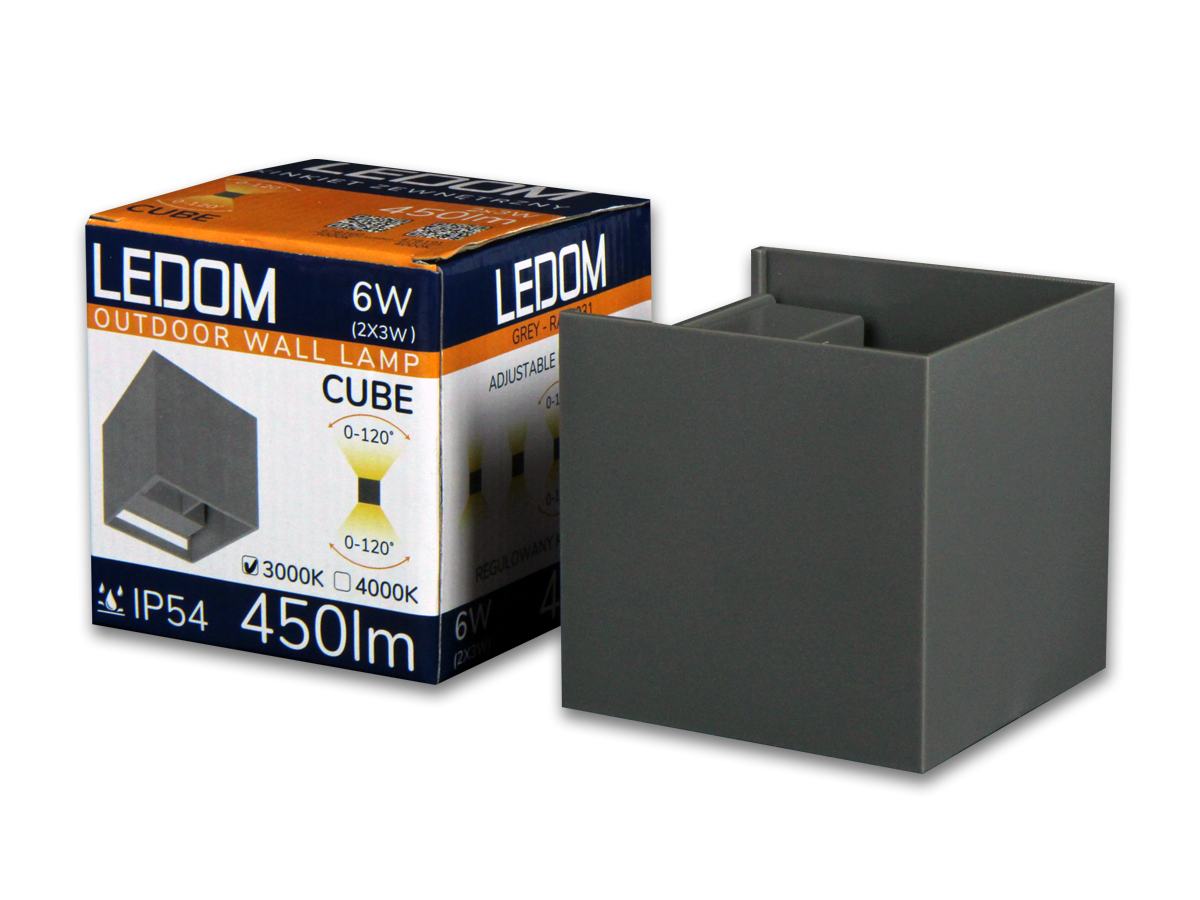 1St. LED line LITE 478160 LEDOM Außenwandleuchte LED 2x3W 3000K IP54 grau CUBE