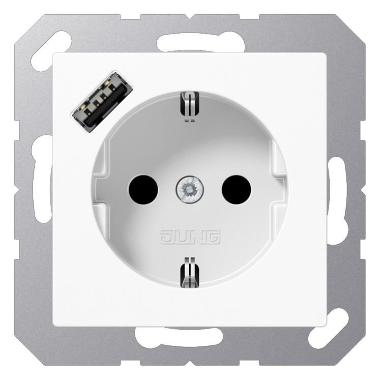 1St. Jung A1520-18AWW  Steckdose mit USB Typ A, alpinweiß glänzend