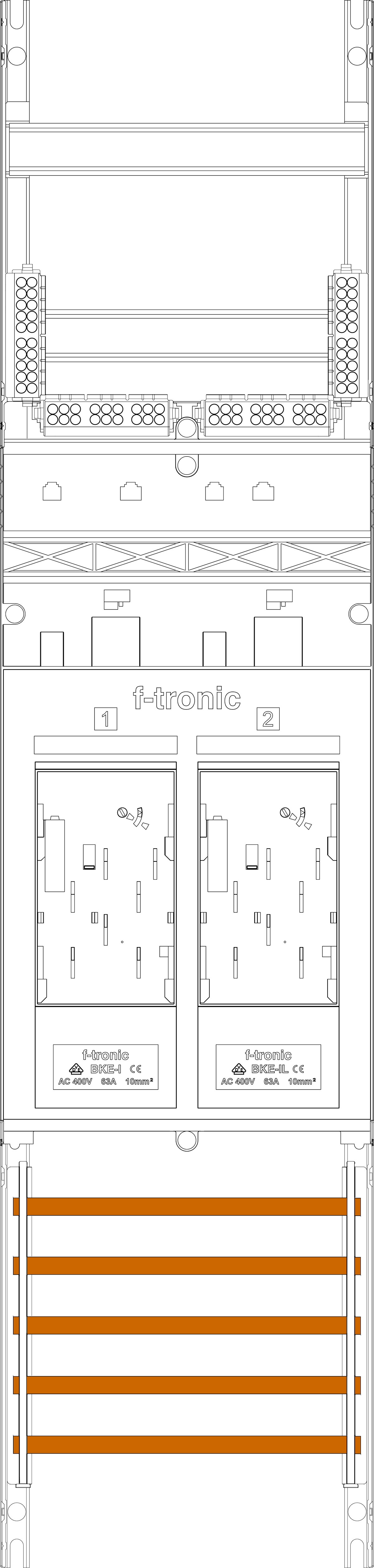 1St. F-Tronic E16-10-10L Zählerfeld E16-10-10L, 1-feldrig, H=1050mm, 2-eHZ, kurze und lange Kabel 7141010