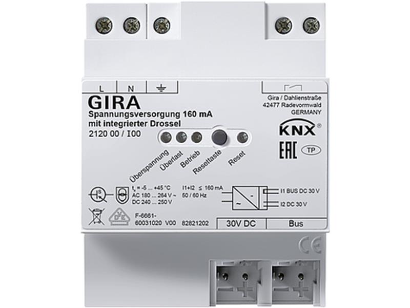 1St. Gira 212000 Spannungsversorgung 160 mA Drossel KNX REG 1St. Gira 212000 Spannungsversorgung 160 mA Drossel KNX REG