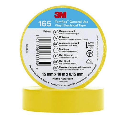 10St. 3M Temflex 15mmxGelb 165YL1E Vinyl-Isolierband 0,15mm 7100184732