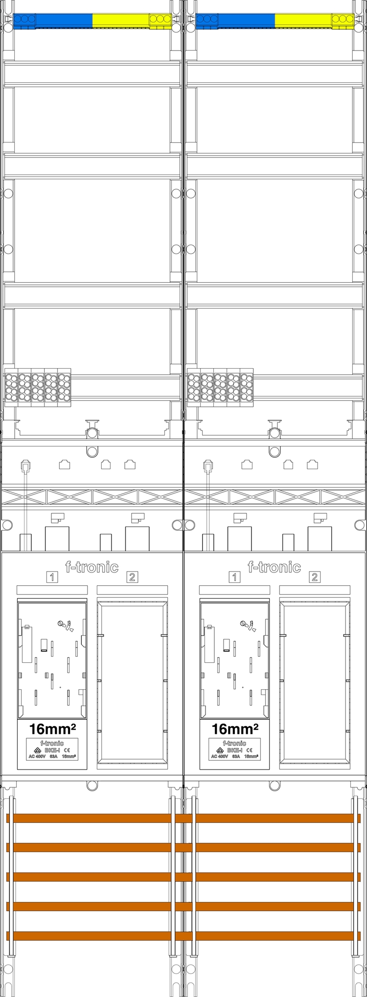 1St. F-Tronic ER29DS-16 Zählerfeld ER29DS-16,2-feldrig, H=1350mm, 2-eHZ 16mm² mit DS, 2 Res. 7143156