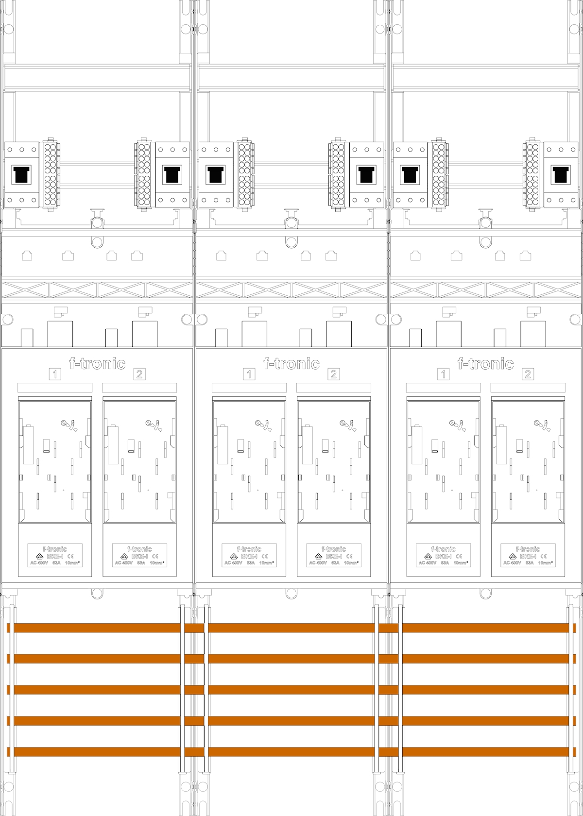 1St. F-Tronic E316-HSP Zählerfeld E316-HSP, 3-feldrig, H=1050mm, 6-eHZ, 6 HSP 7141072