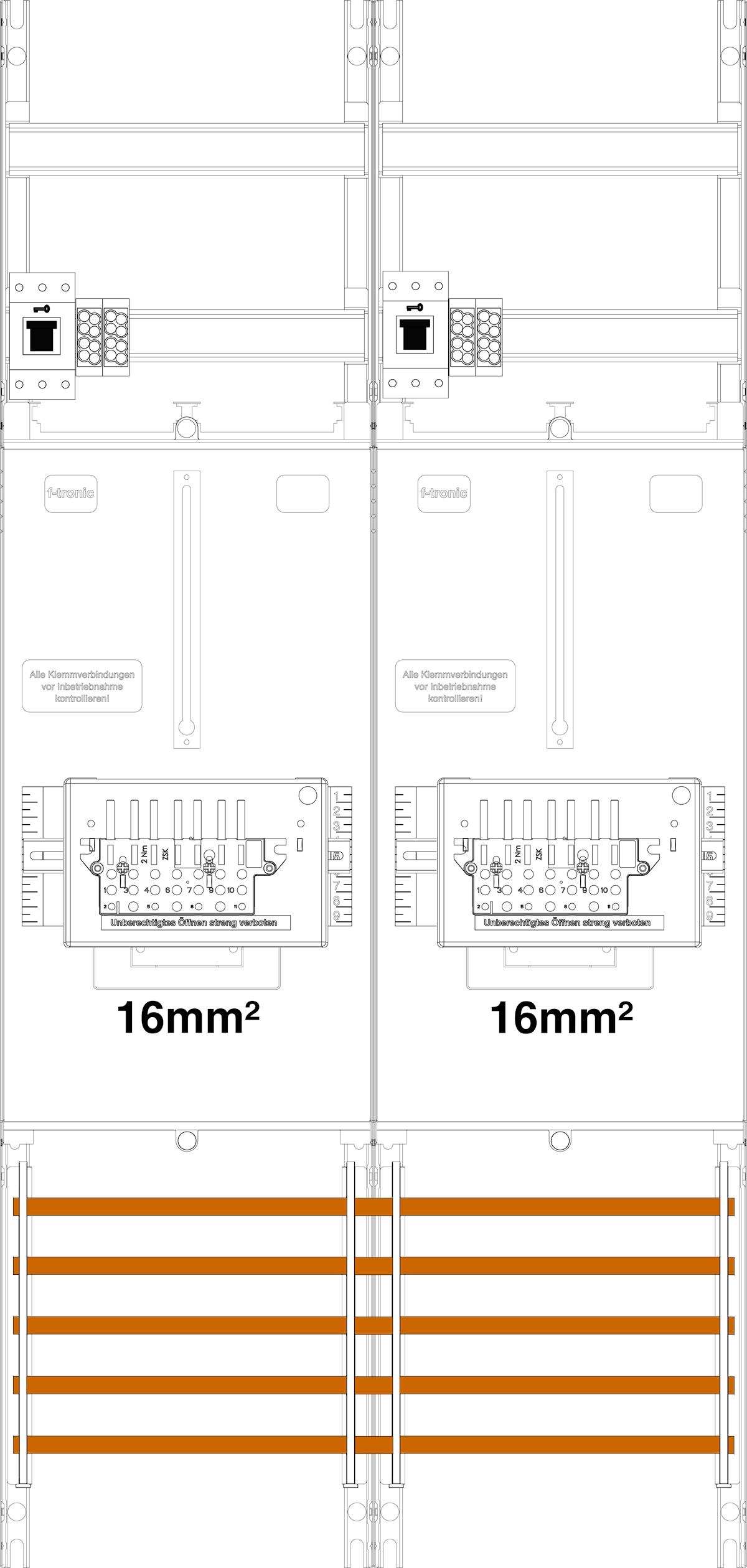 1St. F-Tronic Z21B-16-ZSK-HSS Zählerfeld Z21B-16-ZSK-HSS, 2-feldrig, H=1050mm, 2-3.HZ, 16mm², 2 ZSK-Set, 2 HSS 7141559