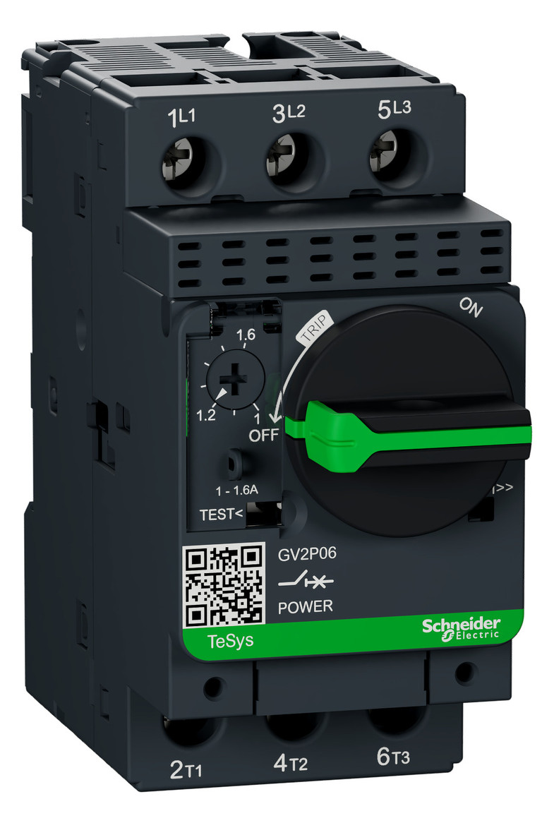 1St. Schneider Electric GV2P06 Motorschutzschalter, 3p, 1-1,6A, Drehantrieb, Schraubanschluss