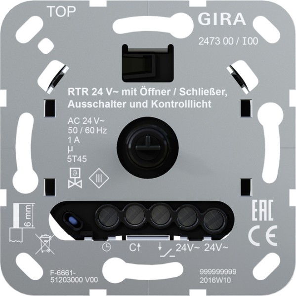 1St. Gira 247300 Raumtemperaturregler 24V mit Öffner bzw. Schließer, Ausschalter und Kontrolllicht
