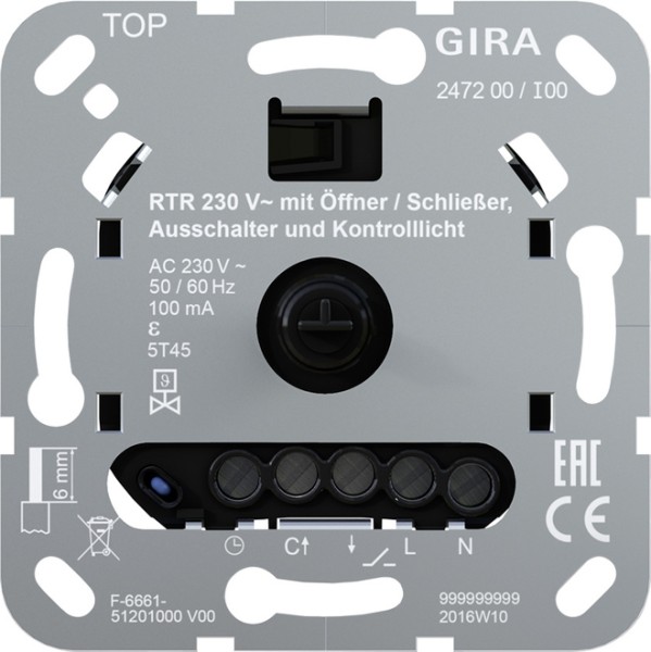 1St. Gira 247200 Raumtemperaturregler 230V mit Öffner bzw. Schließer, Ausschalter und Kontrolllicht
