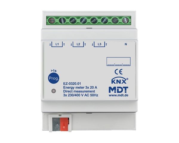 1St. MDT Energiezähler 3-fach 20 EZ-0320.01 Direktmessung, 4TE REG, 230/400 V AC