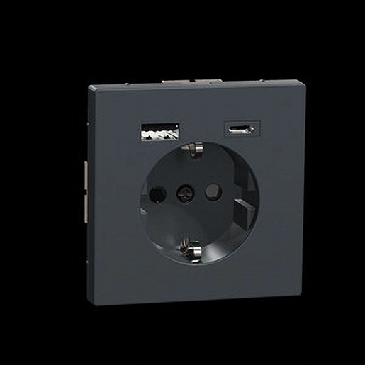 1St. Merten MEG2367-6034 Schuko Steckdose mit USB Ladegerät Anthrazit, System Design