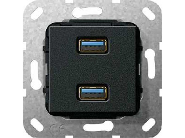 1St. Gira 568410 USB 3.0 A 2fach Gender Changer Einsatz Schwarz matt