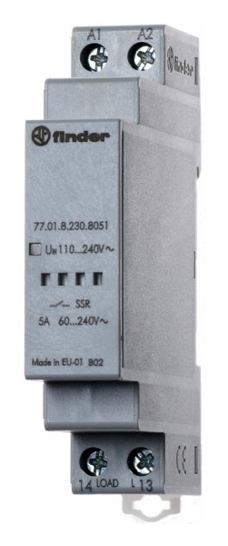 1St. Finder 770182308050 Relais mit 1 SSR-Kontakt 5 A/60 bis 240 V AC, Einschaltstrom bis 300 A für 10 ms, Eingang 230 V AC 77.01.8.230.8050