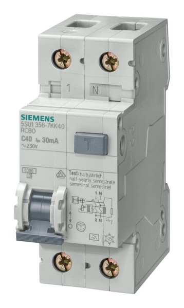 1St. Siemens 5SU1356-7KK16 FI/LS-Schalter, 6 kA, 1P+N, Typ A, 30 mA