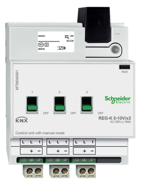 1St. Schneider Electric MTN646991 Steuereinheit 0-10 V REG-K/3fach mit Handbetätigung, lichtgrau