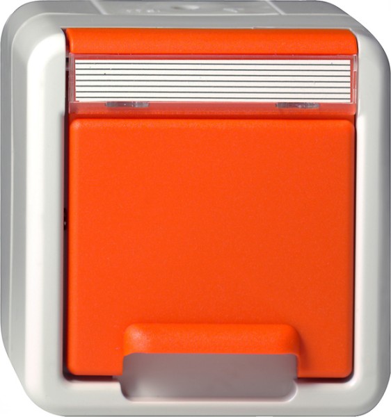 1St. Gira 4440309 SCHUKO-Steckdose 16A 250V mit orangem Klappdeckel und Beschriftungsfeld Orange