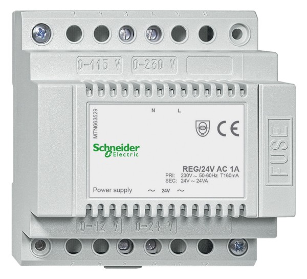 1St. Schneider Electric MTN663529 Spannungsversorgung REG, AC 24 V/1 A , lichtgrau