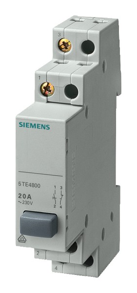 1St. Siemens 5TE4800 Taster ohne Rastfunktion 1Schließer, 1Öffner, 230VAC, 20A, grau, 6mm²