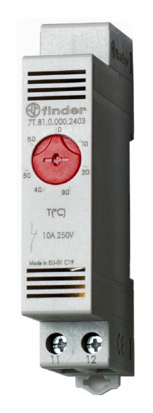 1St. Finder 7T8100002403 Thermostat für Schaltschrank, Reiheneinbaugerät 17,5 mm breit, 1 Öffner 10 A, einstellbar von +0 bis +60 C 7T.81.0.000.2403