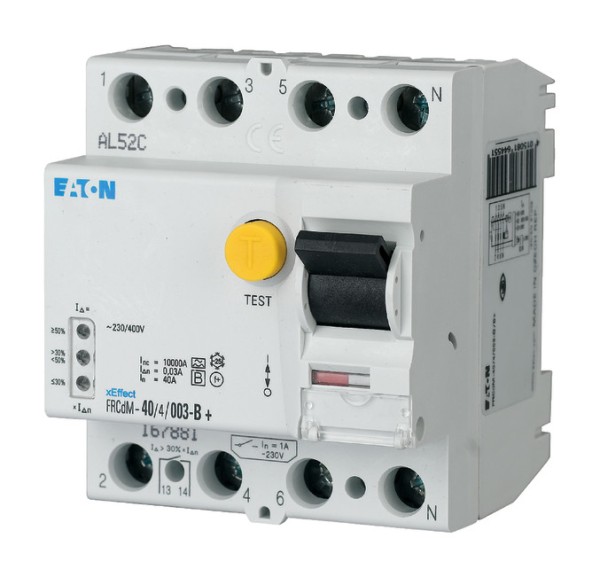 1St. Eaton 167898, FRCDM-63/4/03-G/B digitaler allstromsensitiver FI-Schalter, 63A, 4p, 300mA, Typ G/B
