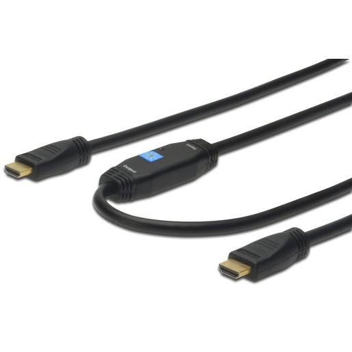 15m HDMI High Speed Anschlusskabel, Typ A, m/ amp., St/St, 15.0m, m/Ethernet, Ultra HD 24p, CE, gold, sw