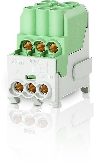 1St. F-Tronic uvb100gnge Unterverteilungsblock 1polig grün/gelb 2x25mm² + 6x10mm² 7110208