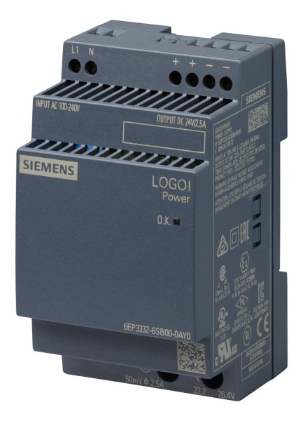 1St. Siemens 6EP33326SB000AY0 LOGO!POWER 24V2,5A Geregelte Stromversorgung