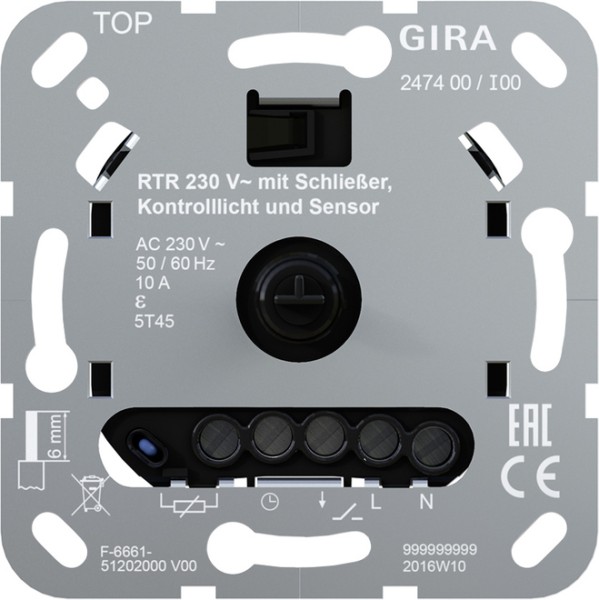 1St. Gira 247400 RTR 230V mit Schließer, Kontrolllicht und Sensor für elektrische Fußbodenheizung