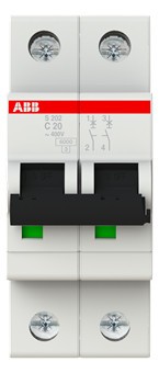 1St. ABB S202-C20 Sicherungsautomat C-Char.,6kA,20A, 2-polig 2CDS252001R0204