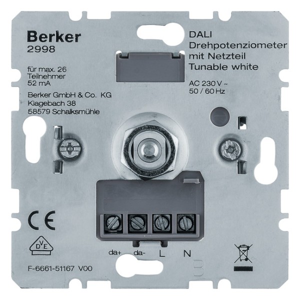 1St. Berker 2998 DALI Drehpotenziometer Tunable white mit Netzteil Softrastung Lichtsteuerung