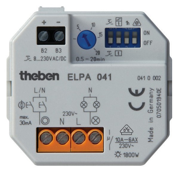 1St. Theben 0410002 Unterputz-Treppenlicht-Zeitschalter mit 12 Funktionen, Nulldurchgangsschaltung ELPA 041