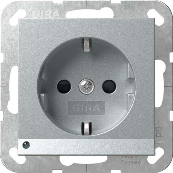 1St. Gira 417026 SCHUKO-Steckdose 16A 250V mit LED-Orientierungsleuchte und Shutter, Aluminium