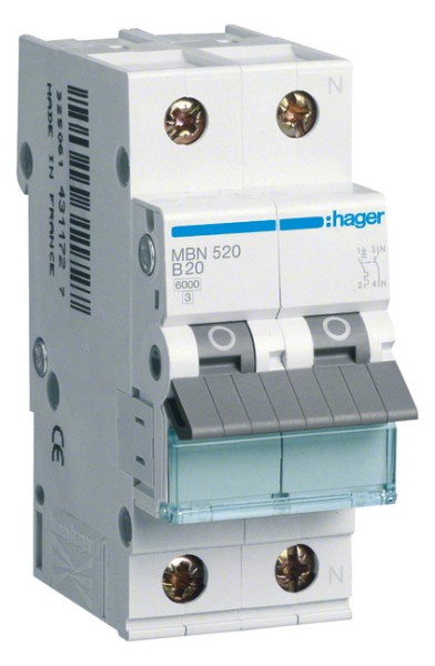 1St. Hager MBN520 LS-Schalter 1P+N 6kA B-20A 2M