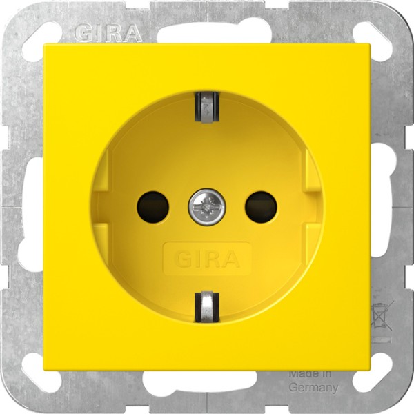 1St. Gira 4453106 SCHUKO-Steckdose 16A 250V mit Shutter mit gelber Abdeckung für Sonderstromversorgung, Gelb glänzend