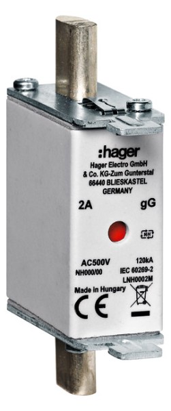 3St. Hager LNH0063M NH-Sicherung NH000 gG 500V 63A K-Melder