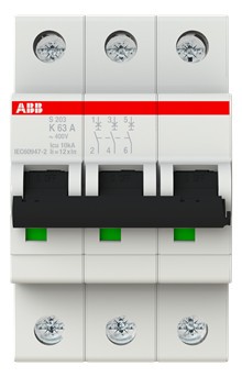 1St. ABB S203-K63 Sicherungsautomat K-Char., 6kA, 63A, 3-polig 2CDS253001R0607