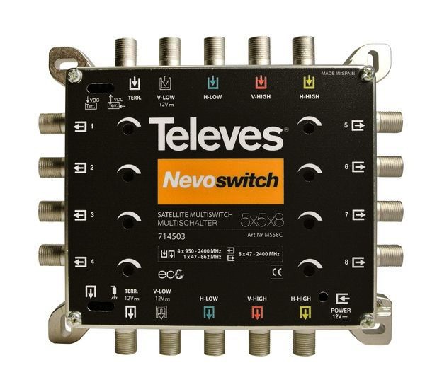 1St. Televes MS58C 5 in 8 Guss-Multischalter NEVO, receiverpowered, kaskadierbar