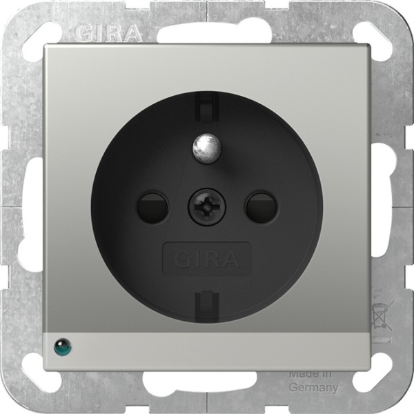 1St. Gira 4489600 Steckdose mit Erdungsstift 16A 250V LED-Orientierungsleuchte und Shutter, Edelstahl (lackiert)